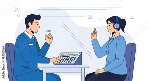 Audiologist Tests Patient's Hearing with Audiometer and Headphones in Clinic