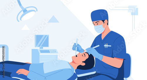 Dentist performing dental surgery on a patient in a modern operating room