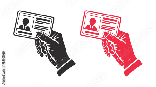 Red hand holding identification card vector illustration symbolizing access control and personal credential verification