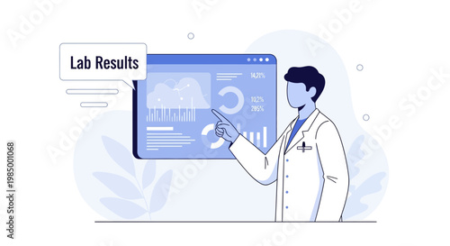 Doctor analyzing lab results on a digital screen with charts and graphs