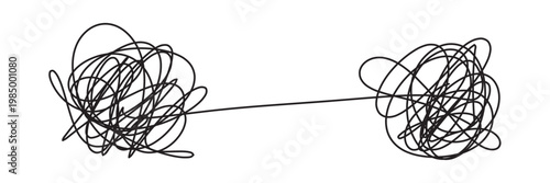 Messy lines. Complicated scribble path, messy tangle, doodle knot as thought from complex to easy solution. Confused brain problems. Labyrinth and chaos vector concepts vector illustration in eps 10.