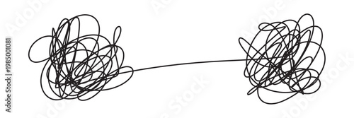 Messy lines. Complicated scribble path, messy tangle, doodle knot as thought from complex to easy solution. Confused brain problems. Labyrinth and chaos vector concepts vector illustration in eps 10.