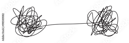 Messy lines. Complicated scribble path, messy tangle, doodle knot as thought from complex to easy solution. Confused brain problems. Labyrinth and chaos vector concepts vector illustration in eps 10.