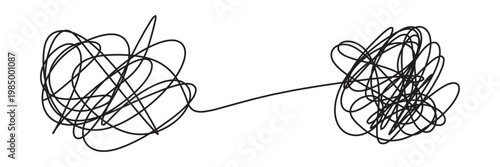 Messy lines. Complicated scribble path, messy tangle, doodle knot as thought from complex to easy solution. Confused brain problems. Labyrinth and chaos vector concepts vector illustration in eps 10.