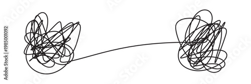 Messy lines. Complicated scribble path, messy tangle, doodle knot as thought from complex to easy solution. Confused brain problems. Labyrinth and chaos vector concepts vector illustration in eps 10.