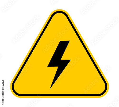 High voltage warning sign icon. Electrical hazard and electric shock danger symbol for industrial workplace safety, construction sites and maintenance area signage