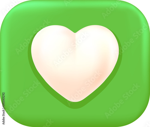 3D Green Like Button Icon with Thumbs Up Symbol Isolated on White Background