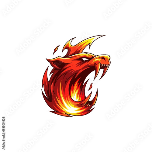 Fiery Wolf Head Emblem with Intense Gaze.