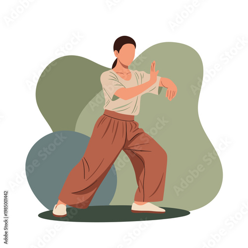 Woman Doing Tai Chi Exercise.