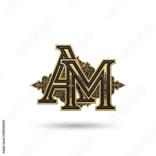 Elegant Monogram AM with Ornate Golden Details.