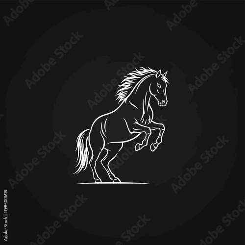 Elegant White Horse Rearing Up Silhouette on Black Background.