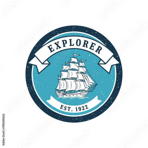 Vintage Explorer Ship Emblem with Established Date.