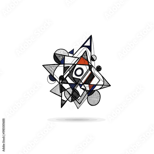 Abstract Geometric Composition with Triangles Circles and Lines.