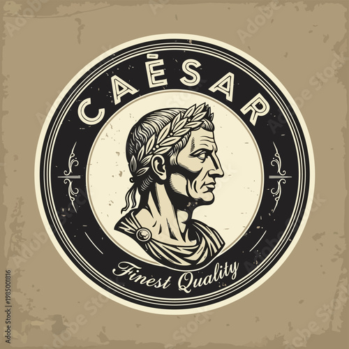 Julius Caesar Roman Emperor Emblem Vintage Style.