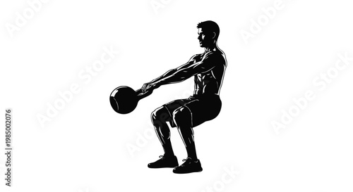 Man doing kettlebell squat exercise with weights