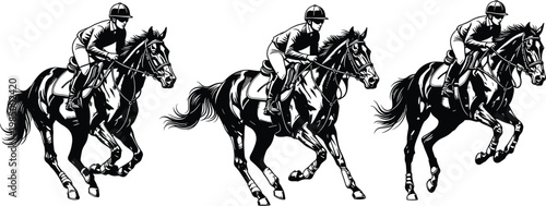 Horse Racing Vector Set Featuring Jockeys Riding Fast Galloping Horses In Competition For Equestrian Sports Derby Events And Stallion Animal Graphic Designs