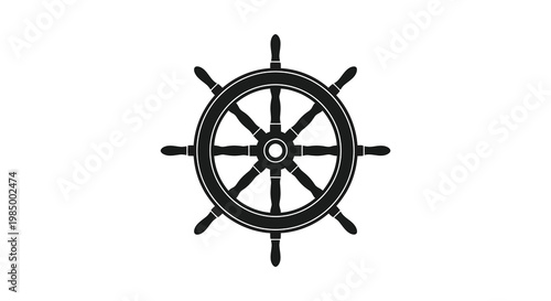 A striking black ship s wheel design presented against a white background silhouette
