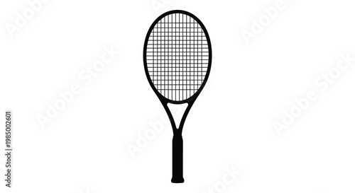 A black tennis racket graphic against a white background a striking silhouette