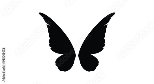 A pair of black wings displayed against a white background a striking silhouette