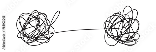 Chaos to harmony brain illustration with tangled thoughts transforming into heart centered calm mind, emotional balance concept, mental health healing, stress relief and self awareness in eps 10.