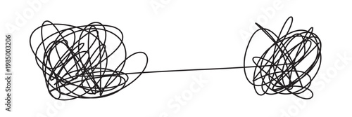 Chaos to harmony brain illustration with tangled thoughts transforming into heart centered calm mind, emotional balance concept, mental health healing, stress relief and self awareness in eps 10.