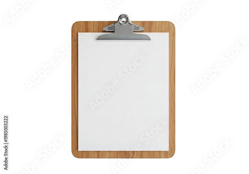 A blank clipboard with a metal clip attachment ready for use isolated on transparent background