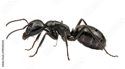 Fényképezés Detailed black ant with segmented body and antennae, isolated on transparent bac