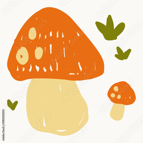 Hand Drawn Isolated Mushroom and Forest Fungi Elements Illustration