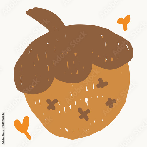 Hand Drawn Isolated Acorn Nut Woodland Element Vector Illustration