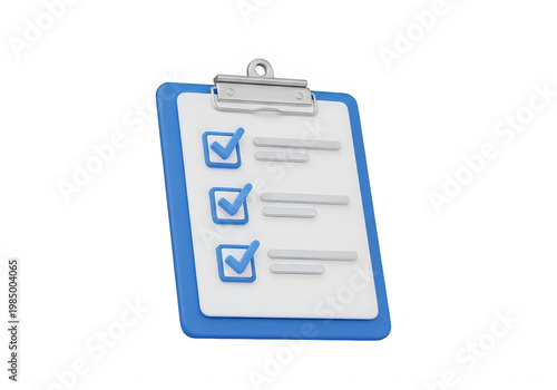 Clipboard with partially checked off task list items isolated on transparent background