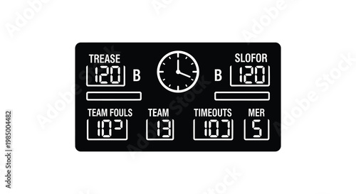 A digital scoreboard displaying game statistics and time stark black silhouette