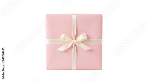 Bild auf Leinwand Rectangular pink gift box with cream ribbon and bow, isolated on transparent bac