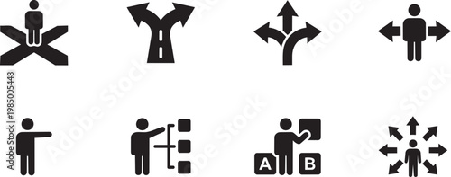 Decision Making and Career Path Vector Icons Set - Choice, Crossroads, Options, and Directions