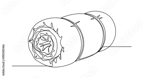 Single stroke rolled sleeping bag sketch in dark contour representing portable overnight outdoor gear on transparent background