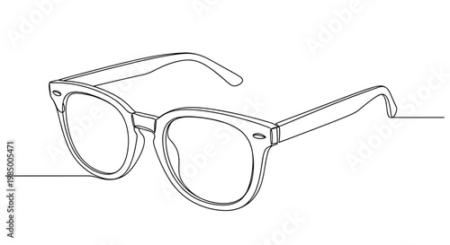 Continuous single stroke classic eyewear frame sketch in dark outline representing vision correction or fashion accessory on transparent background