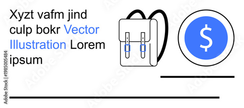 Online education, e-commerce, financial planning, digital economy, student resources, business tools. Backpack with straps and dollar coin symbol. Education and e-commerce concept