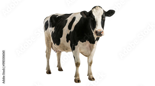 Photos Black and white Holstein cow standing, isolated on transparent background