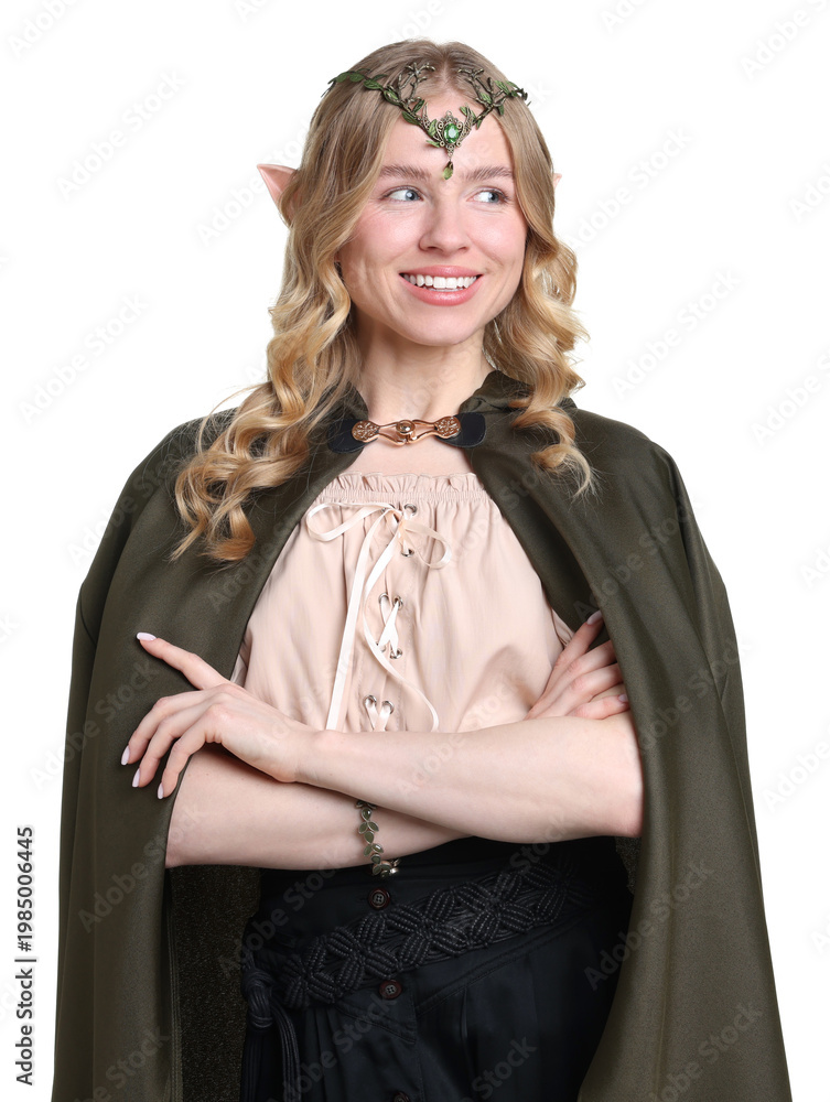 Fototapeta premium Portrait of beautiful elf girl on white background