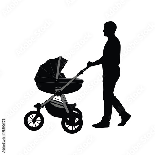A person pushing a modern baby stroller outdoors
