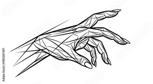 A stylized hand with geometric lines.