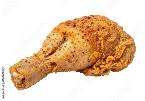 Golden brown fried chicken drumstick with crispy texture and savory appearance isolated on transparent background