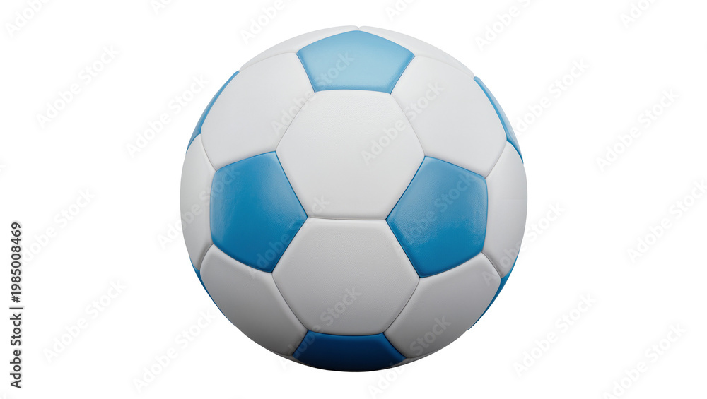 Fototapeta premium Classic soccer ball with blue and white hexagonal panels, isolated on transparent background