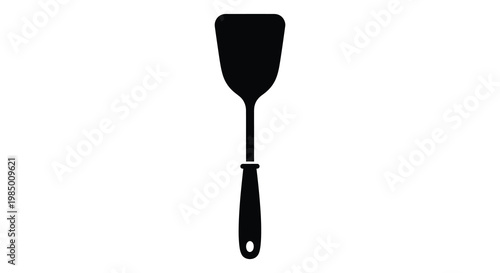 A simple black silhouette of a kitchen spatula isolated on a white background silhouette