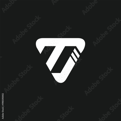 Elegant Initial TJ Monogram Logo with white triangle logo with diagonal lines on black background