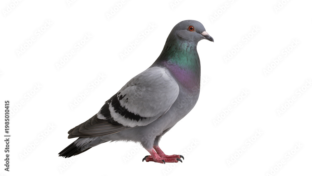 Fototapeta premium Gray pigeon with iridescent neck feathers, isolated on transparent background