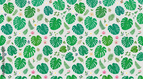 Картината върху платно Seamless tropical monstera leaf and hibiscus floral repeat pattern for surface design