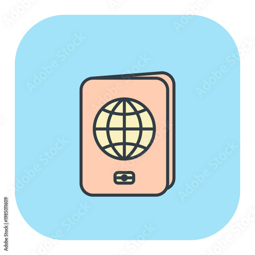 Flat icon of a classic passport for international travel. Vector illustration for summer and vacation design