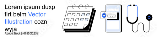 Appointment scheduling, telehealth, medical technology, healthcare management, online booking, patient monitoring. Calendar, smartphone displaying secure access stethoscope. Appointment scheduling Free Download Appointment scheduling, telehealth, medical technology, healthcare management, online booking, patient monitoring. Calendar, smartphone displaying secure access stethoscope. Appointment scheduling - GFXLoad
