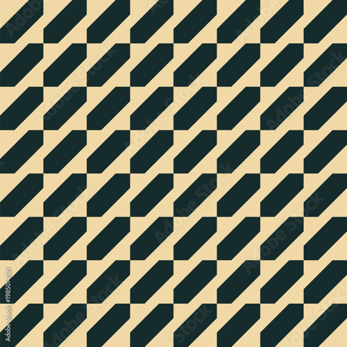 Seamless pattern designed from diagonal dark green irregular hexagons on a cream background