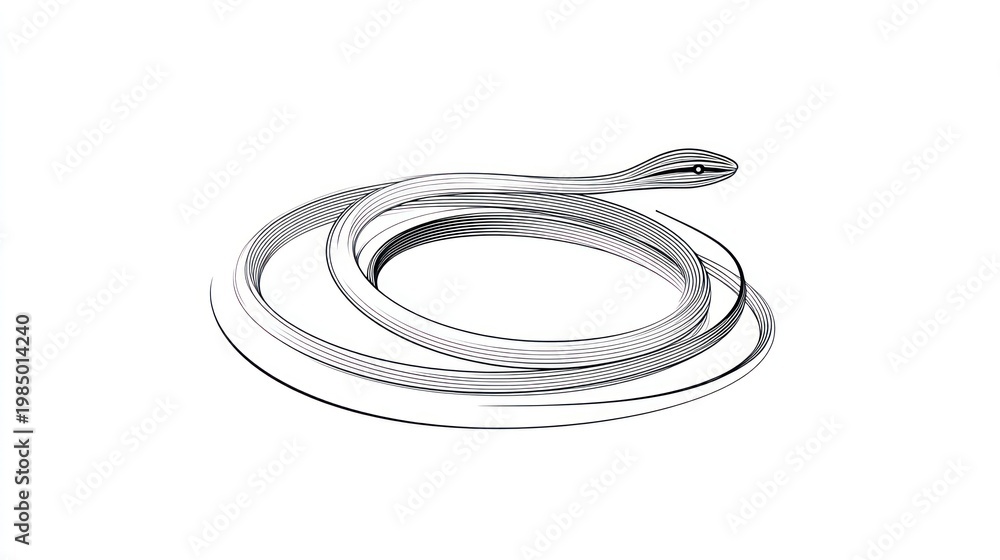 Fototapeta premium Monochrome illustration of a snake coiled on a blank, white background